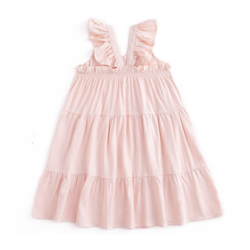 Curipeer Baby Girl Cotton Linen Dress with Smocking Casual Infant Dress Sleeveless Pink 4 Years - Image 2